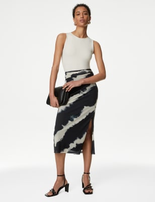 

Womens M&S Collection Printed Midi Wrap Skirt - Black Mix, Black Mix