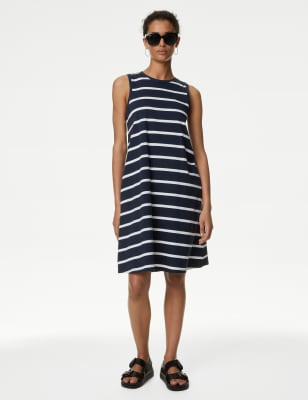 

Womens M&S Collection Pure Cotton Striped Mini Shift Dress - Navy Mix, Navy Mix