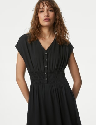 

M&S Collection Minivestido a la cintura de escote en pico con botonadura delanteraWomens - Black, Black
