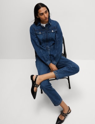 

Womens M&S Collection Denim Waisted Jumpsuit, Denim