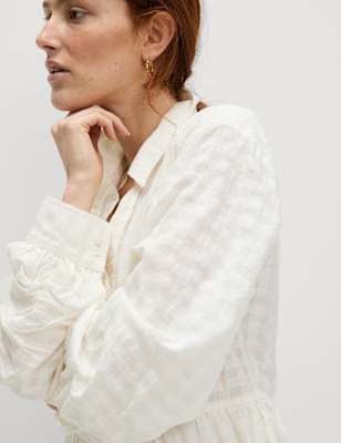 

Womens M&S Collection Pure Cotton Textured Mini Waisted Dress, Ivory