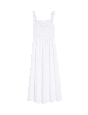 Pure Cotton Shirred Midi Cami Dress