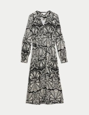 

Womens M&S Collection Printed V-Neck Midi Shirt Dress - Black Mix, Black Mix