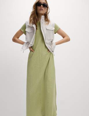 

Womens M&S Collection Pure Cotton Round Neck Midi T-Shirt Dress, Fern Green