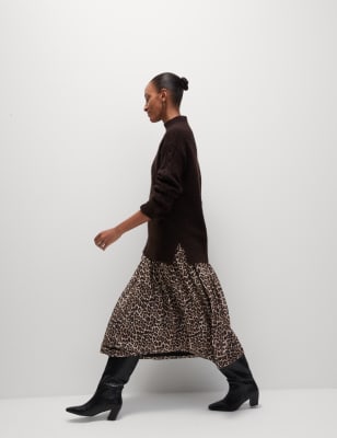 

Womens M&S Collection Jersey Animal Print Midi A-Line Skirt - Natural Mix, Natural Mix