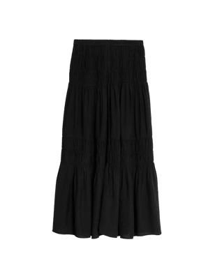Shirred Midaxi Tiered Skirt