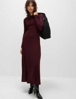 

Womens M&S Collection Mesh Jersey Midi Column Dress, Dark Grape