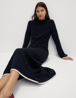 Jersey Round Neck Midi Column Dress MIDNIGHT NAVY Dresses M S ES