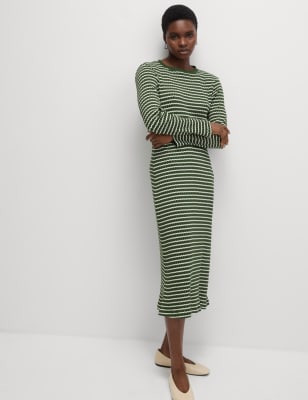 

Womens M&S Collection Cotton Blend Striped Midi Skater Dress - Green Mix, Green Mix