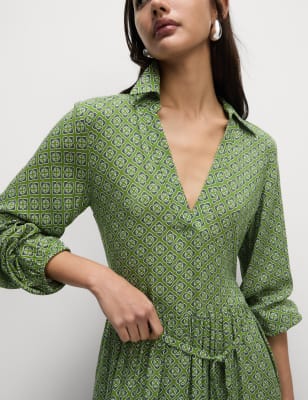 

Womens M&S Collection Printed V-Neck Midi Shirt Dress - Green Mix, Green Mix