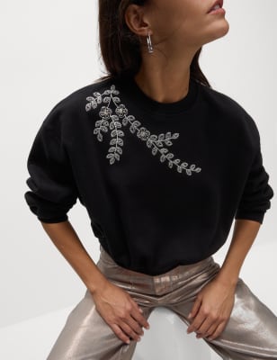 

Womens M&S Collection Cotton Rich Embellished Sweatshirt - Black, Black