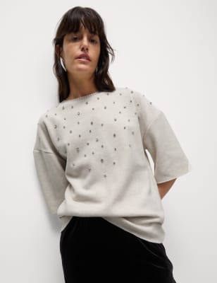 

M&S Collection Top de mezcla de algodón con adornosWomens - Ecru, Ecru