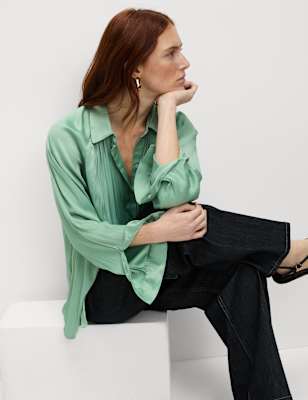 

Womens M&S Collection Pleated Collared Shirt - Fresh Green, Fresh Green