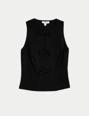 

Womens M&S Collection Bow Detail Sleeveless Blouse - Black, Black