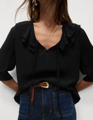 

M&S Collection Top de escote en pico con detalle de volanteWomens - Black, Black