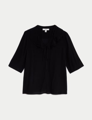 

Womens M&S Collection V-Neck Frill Detail Top - Black, Black