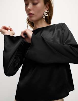 

Womens M&S Collection Tie Detail Long Sleeve Top, Black