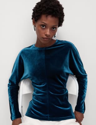 

M&S Collection Blusa con cuello redondo de terciopeloWomens - Blue, Blue