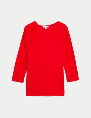 

Womens M&S Collection Jersey Asymmetric Neck Top - Red, Red