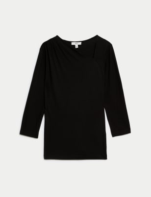 

Womens M&S Collection Jersey Asymmetric Neck Top - Black, Black