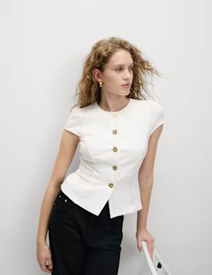 

Womens M&S Collection Button Through Cap Sleeve Top, Ivory