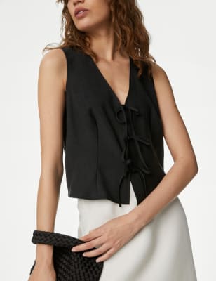 

Womens M&S Collection Bluse mit V-Ausschnitt und Bindedetail vorne - Black, Black