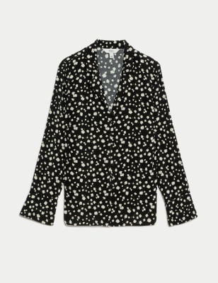 

Womens M&S Collection Printed V-Neck Shirt, Black Mix