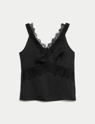 

Womens M&S Collection Lace Detail Cami Top - Black, Black