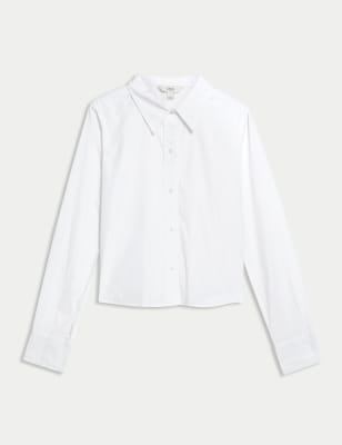 

Womens M&S Collection Pure Cotton Collared Cropped Shirt - White, White