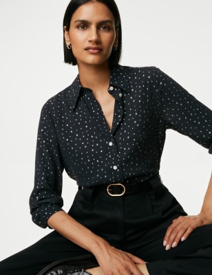 

Womens M&S Collection Foil Print Collared Button Through Shirt - Black Mix, Black Mix