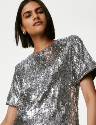 

Womens M&S Collection Sequin Top - Silver, Silver