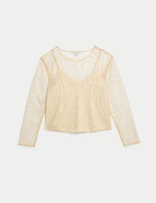 

Womens M&S Collection Sequin Regular Fit Top - Ivory, Ivory