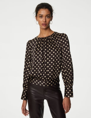 

Womens M&S Collection Satin Polka Dot Blouse - Chocolate Mix, Chocolate Mix