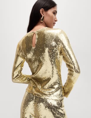 

Womens M&S Collection Sequin Top - Gold, Gold