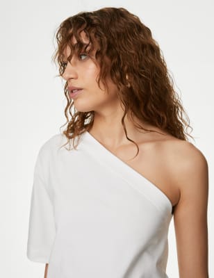 

Womens M&S Collection Pure Cotton One Shoulder Top - Soft White, Soft White