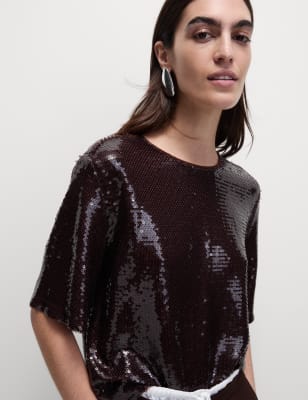 

Womens M&S Collection Sequin Top - Chocolate, Chocolate