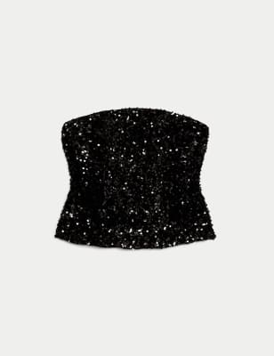 

Womens M&S Collection Sparkly Bandeau Top - Black, Black