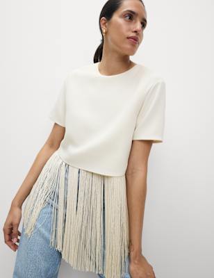 

Womens M&S Collection Fringe Detail Top, Ivory