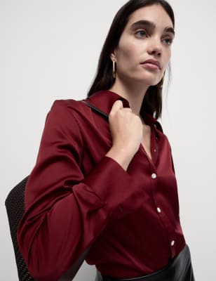 

Womens M&S Collection Satin Shirt - Claret, Claret