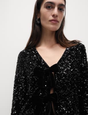 

Womens M&S Collection Sequin V-Neck Blouse - Black, Black