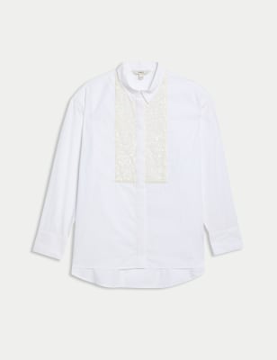 

Womens M&S Collection Pure Cotton Sequin Sparkly Collared Shirt - Soft White, Soft White