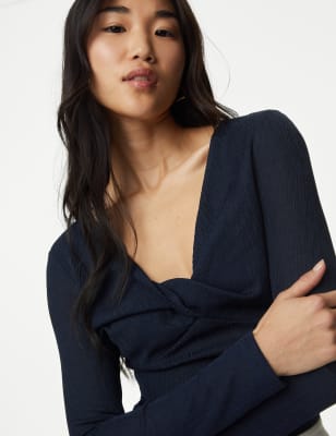 

Womens M&S Collection Jersey-Oberteil mit Twist-Detail vorne - Navy, Navy