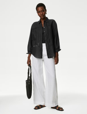 

M&S Collection Camisa de lino con cuello con postizo de encajeWomens - Black, Black