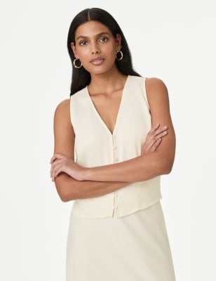 

Womens M&S Collection Satin Single Breasted Waistcoat - Ecru, Ecru