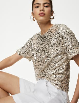

Womens M&S Collection Sequin Top - Champagne, Champagne