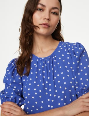 

M&S Collection Blusa de manga abullonada estampadaWomens - Bright Blue Mix, Bright Blue Mix