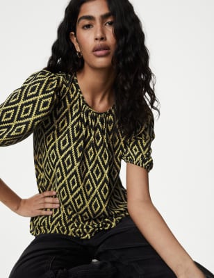 

Womens M&S Collection Printed Puff Sleeve Blouse - Black Mix, Black Mix