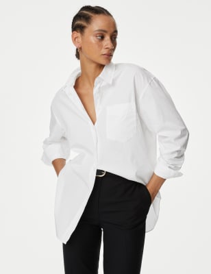 

Womens M&S Collection Pure Cotton Oversized Girlfriend Style Longline Shirt - White, White