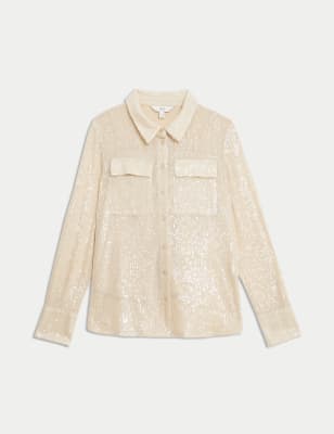 

Womens M&S Collection Sequin Collared Shirt - Nude, Nude