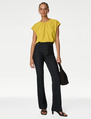 

Womens M&S Collection Bluse mit rundem Ausschnitt - Mustard, Mustard
